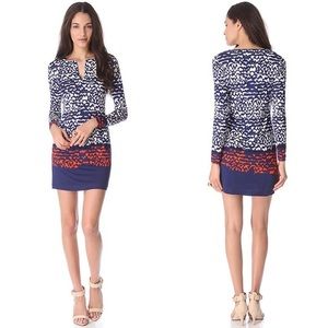 DVF Reina Long Sleeve Shift Dress Scribble Silk